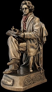 Detaljeret Beethoven figur i antik bronze, siddende med nodehæfte
